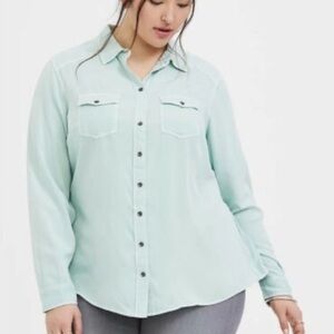 Torrid Mint Green Long Sleeve Button Down Blouse 2X